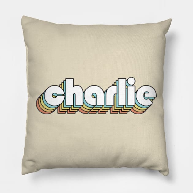 Charlie - Retro Rainbow Typography Faded Style Pillow by Paxnotods