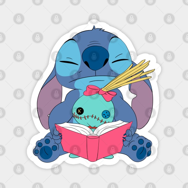 Stitch read a book Magnet by Nykos