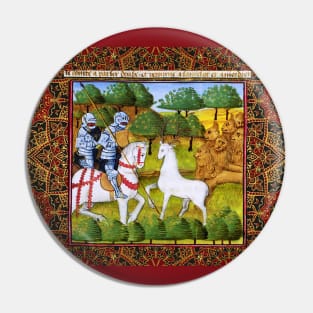 Lancelot and Mordred Crossing a White Stag Escorted by Lions,Arthurian Legends Medieval Miniature Pin