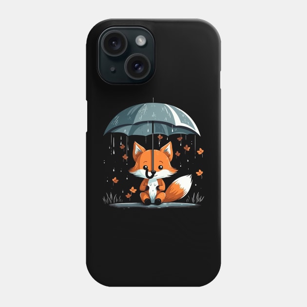 Red Fox Rainy Day With Umbrella Phone Case by JH Mart