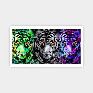 Colorful Tiger Illustration - Cool Tiger Heads - Tiger Magnet