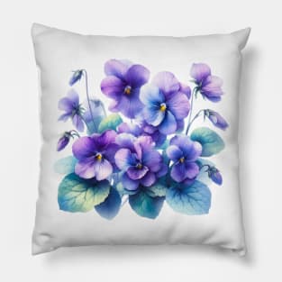 Watercolor Violets Purple Pansy Watercolor Painting Pillow