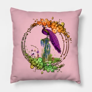 Wonderful peacock with flowers Pillow