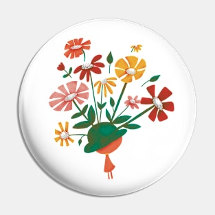 A Hatful of flowers in Green Pin