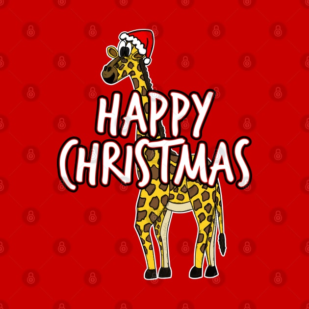 Christmas Giraffe Santa Hat Safari Animal Xmas 2021 by doodlerob