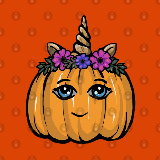 Cute Halloween Pumpkin Unicorn by Daria Popkova