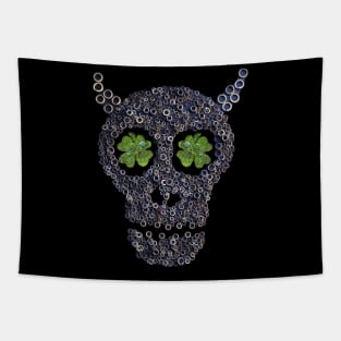 Creepy Mechanical Skull & Green Clovers St Patricks Day Tapestry