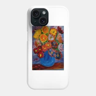 beautiful bright vibrant abstract flowers in a blue vase Phone Case