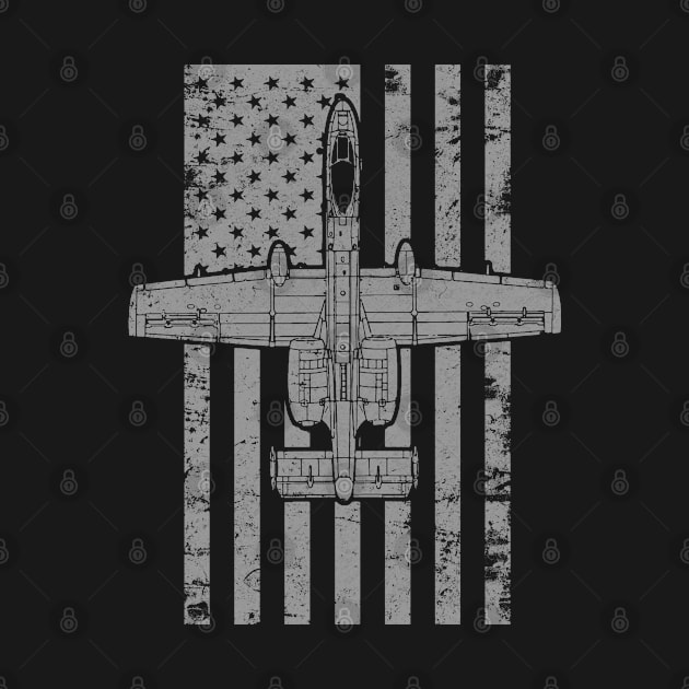 A-10 Warthog Vintage American Flag Military Airplane T-Shirt by DesignedForFlight