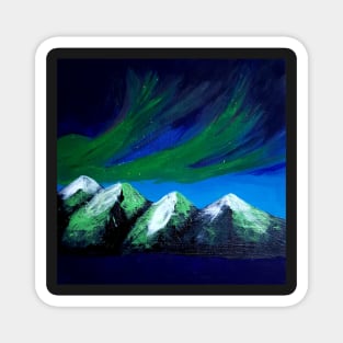 An Aurora borealis sky with beautiful snow capped mountains winter Magnet