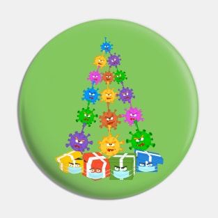 A Funny Pattern In The Form Of A Christmas Tree With Gifts, COVID-19 , Coronavirus Masks Is Ideal For The Whole Family. Merry Christmas And A Happy New Year Pin