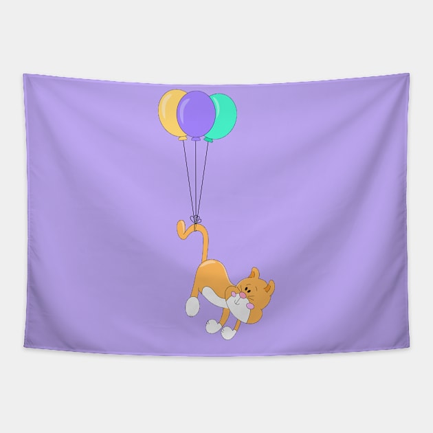 Cute Baby Cat Flying with Balloons Tapestry by carmen castillo