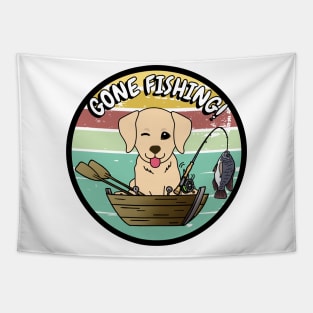 Cute retriever dog has gone fishing Tapestry