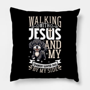 Jesus and dog - Spanish Water Dog Pillow