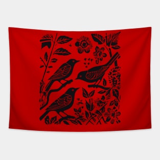 Lino Cut Birds Tapestry