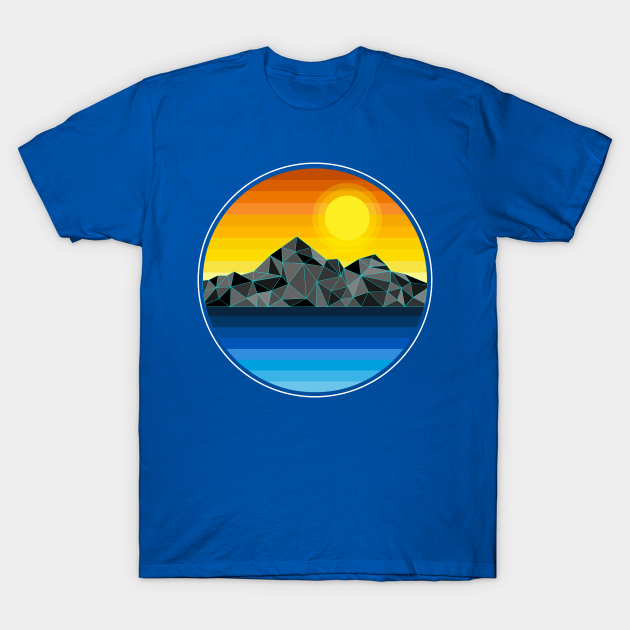 Synthwave Inspired Lakeside Mountain Grayscale - 1980s - T-Shirt