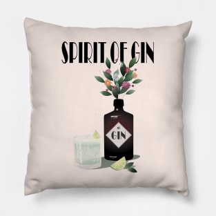 Gin Illustration | Gin Bottle with Flowers | For Gin Lovers Pillow