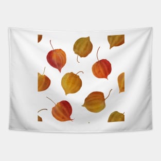 Fall Physalis buds red, orange seamless watercolor pattern. Cape gooseberry flowers. Colorful Golden berry. Autumn berries floral print Tapestry