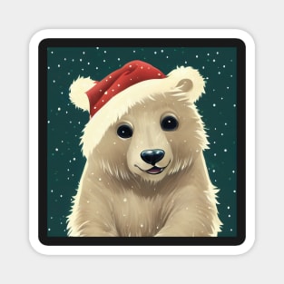 Cute Baby Polar Bear in Santa Hat Magnet