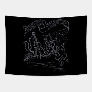 Grey Fox Reunion (gray on black) Tapestry