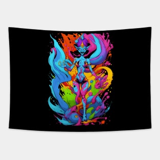 Evil genie color mix candy color splash style abstract art Tapestry