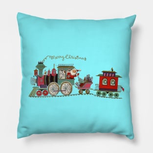 1980s Cute Kawaii Merry Christmas Toy Train Santa is coming Pillow