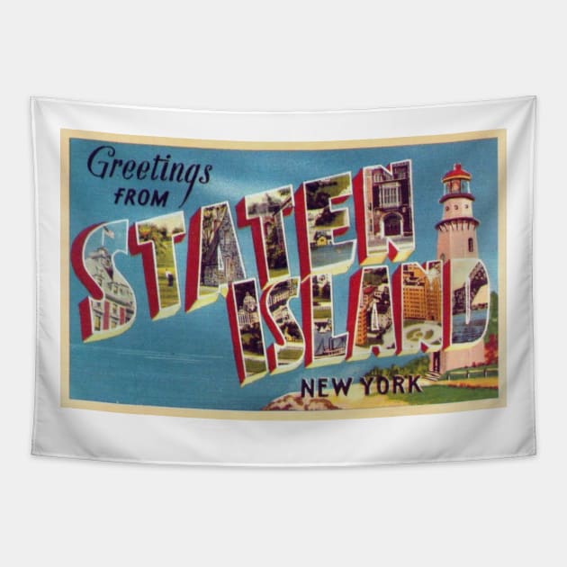 Greetings from Staten Island, New York - Vintage Large Letter Postcard Tapestry by Naves
