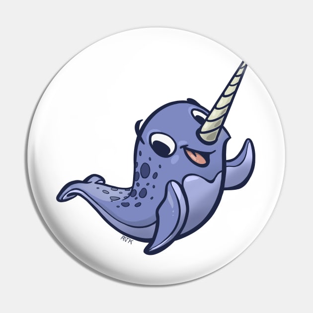 Happy Little Narwhal Waves Hi! (Slate with Shading) Pin by RJKpoyp