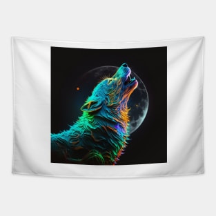 Neon Wolf Howling at the Moon 2 Tapestry