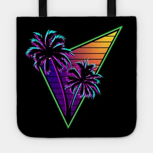 80s Synthwave Inspire Palm Tree Silhouette Triangle Design Tote