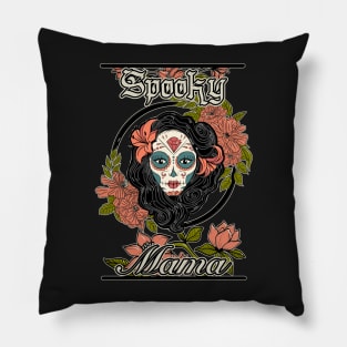 Spooky Mama, Floral Sugar Skull Girl, Day of the dead, Halloween Pillow