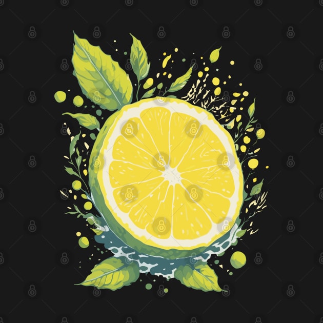 Lemon with green leaves and splashes by webbygfx