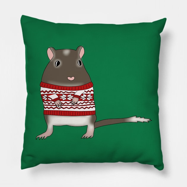 Cute brown gerbil wearing christmas jumper Pillow by Becky-Marie