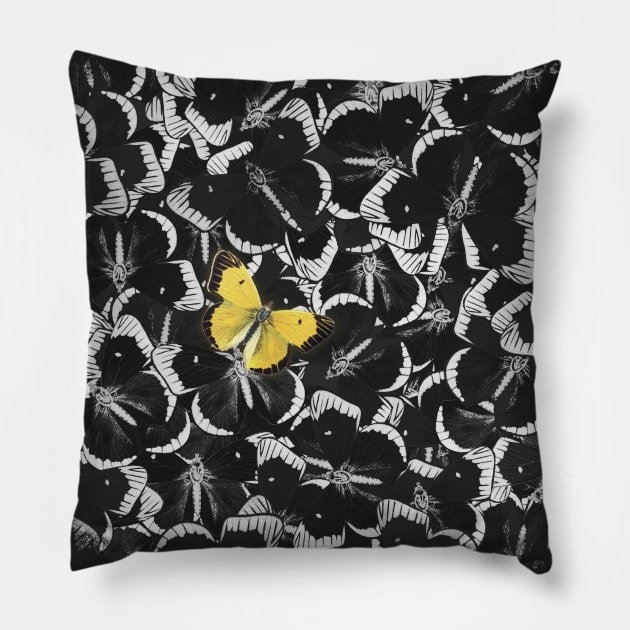 Dare to be Different - Black and Yellow Butterflies Pattern Pillow by DyrkWyst