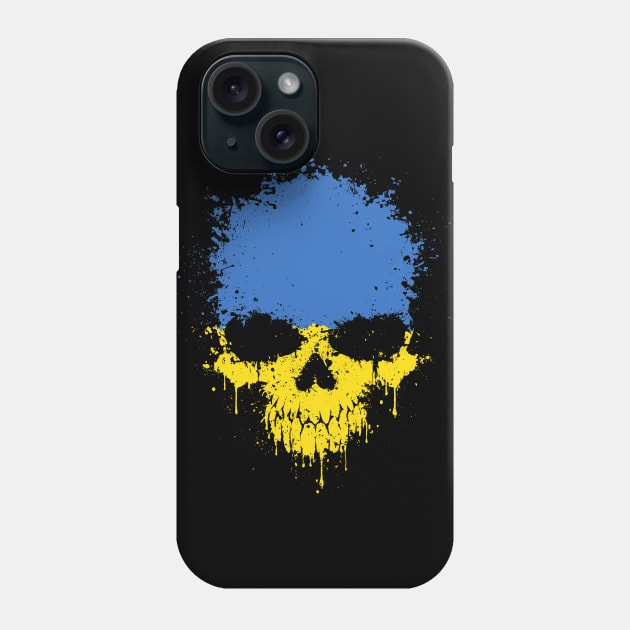 Chaotic Ukrainian Flag Splatter Skull Phone Case by jeffbartels