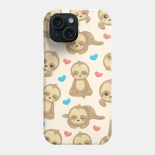 Pattern Of Sloths, Cute Sloths, Hearts Phone Case