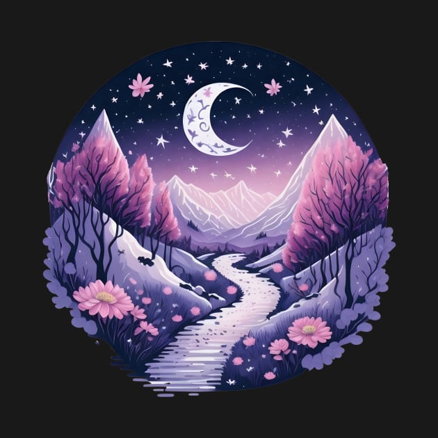 Aesthetic Moon and Winter Mountain by Shaymalily