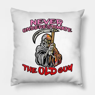 Never Underestimate The Old Guy Reaper Red Pillow