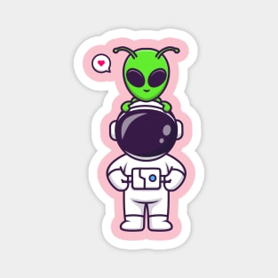 Cute Astronaut With Alien Cartoon Magnet