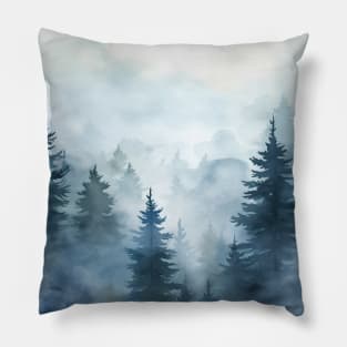 Fog Forest Indigo Blue Wanderlust Pillow