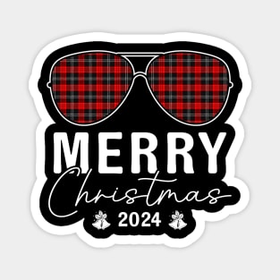 Sunglass Plaid Merry Christmas 2024 For Family Matching Magnet