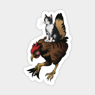 Cute Cat Riding Chicken Magnet