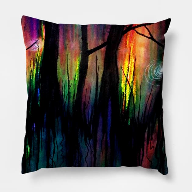 Rainbow forest Pillow by Twisted Shaman