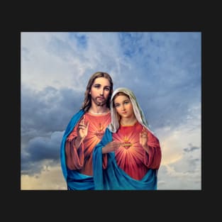 Twin Hearts (Jesus and Mary) close together with sky background T-Shirt