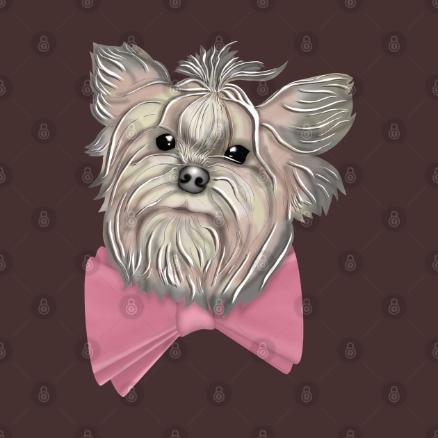 Yorkshire Terrier with a pink bow by KateQR