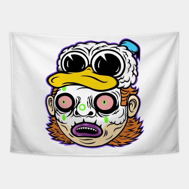 Duck Hat Skull Paint Mullet Dude Tapestry by flynnryanart