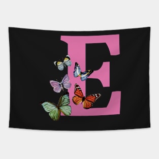 Letter pink E with colorful butterflies Tapestry