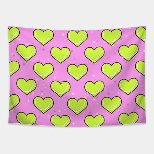 Tennis Ball Texture In Heart Shape - Pattern on Pink Background Tapestry