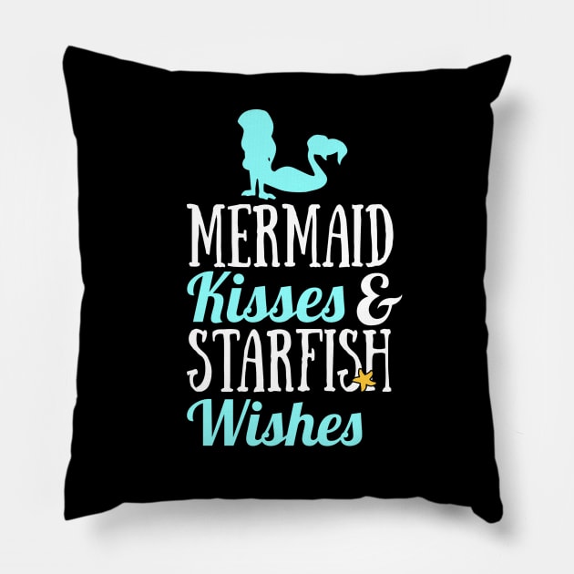 Mermaid Kisses & Starfish Wishes Pillow by Madfido