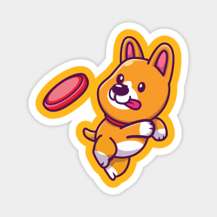 Cute Corgi Playing Frisbee Magnet